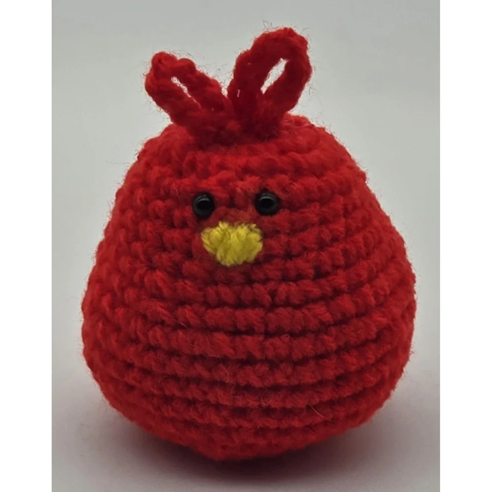 Handmade Mini Crochet Red Quirky Bird 4x3 Acrylic Yarn Figurine Cute Collectible